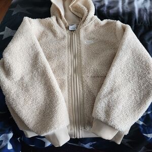 Nike Kids Cream Sherpa Hooded Puffer Jacket